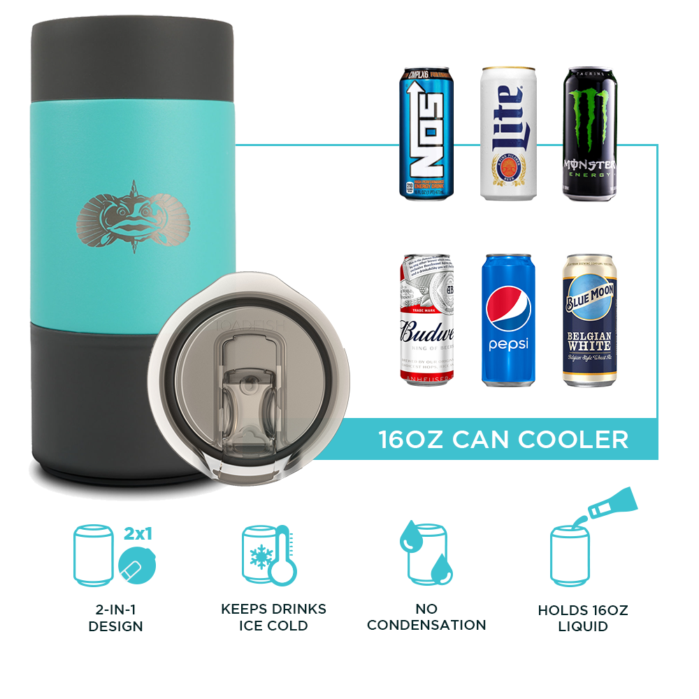 Non-Tipping 16oz Tall Can Cooler Can Coolers Toadfish 